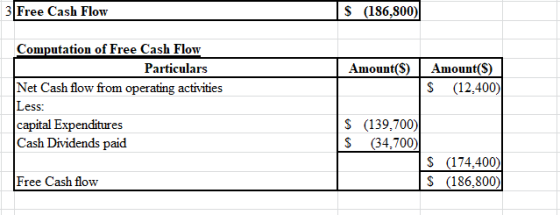 3 Free Cash Flow $ (186,800) Amount(s) Computation of Free Cash Flow Particulars Net Cash flow from operating activities Less