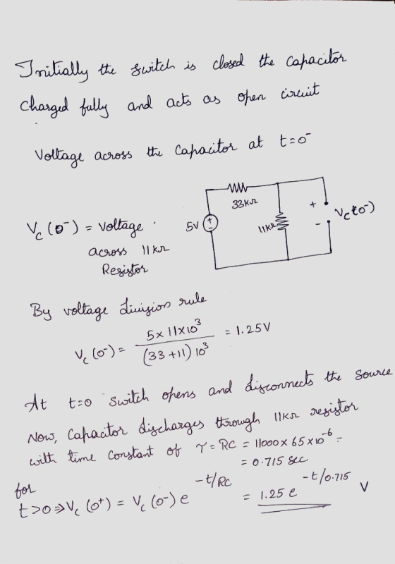 Initially the Charged fully switch is closed the capacitor and acts as open circuit o Voltage across the capacitor at t w 33K