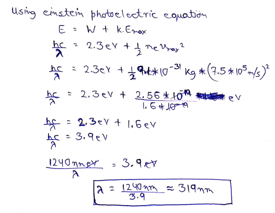 hc using einstein photoelectric equation E = Wtk. Emax 2.3 er td me vrax? Х : 2.ЗеY + + +++ (0-Эко * (3.5 + 10° у.)* 2.3ey +