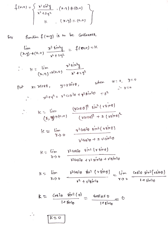 (814) (0,0) ? f(min) - S x?rinity x² +242 I (xy) = (0101 J for function f(mig) is to be continuous, x2 einzy - - lim (26,y) +