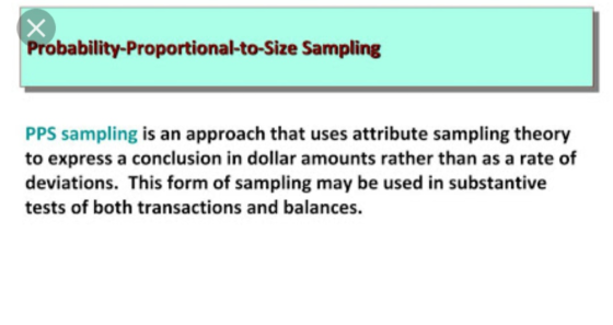 Probability-Proportional-to-Size Sampling PPS sampling is an approach that uses attribute sampling theory to express a conclu