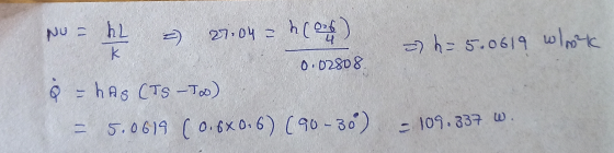NU - 27.04 = h=5.0619 wlock का hl home) K 0.02808 ů = hag (TS-TO) = 5.0619 (0.680.6) (90-36) - 109.337 W.