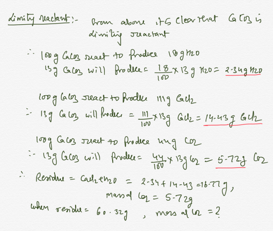 JU A Limity reactant :- from abone its clear that G Eaz is limiting reactant .. loog Cales react to produce 189120 isg Goles