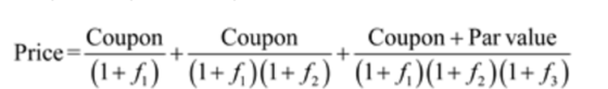 Coupon Coupon Coupon + Par value Price=- w (1+fi) (1+fi)(1+ f2) (1+fi)(1+ f2)(1+f;)