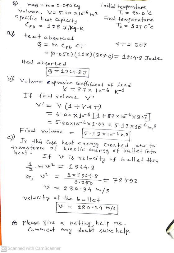 m3 = 20.0°C mass = m=0.050 kg initial temperature Volume, v=5.00 x 156. Ti specific heat Capacity Final temperature (pb = 1 2