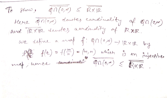 To show anco,x) < IRXIR Here onlop) denotes cardinality of on 10.00 and TR TR denstes cardinality of RAR. we define a nap f: