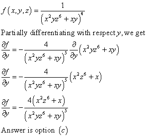 f( x,y,z} = 1 (xyz +) Partially differentiating with respect y, we get - ( ਛੁਹਣ + ) ਮਰ ਦੇ ? + ) f 4(x2z° +x) (xyz° + ) Answer
