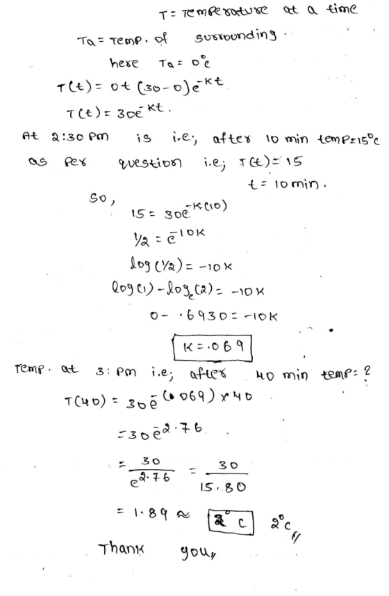 so = 300 T = Temperature at a time Ta = Temp. of surrounding: here Ta=oc Ilt)= 0+ (30-ojekt I(t)= 30€ kt. At 2:30pm is ine, a