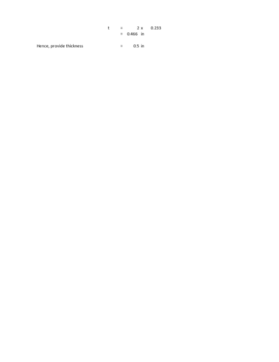t 2 x 0.233 = 0.466 in Hence, provide thickness 0.5 in