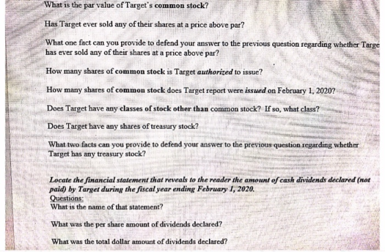 What is the par value of Targets common stock? Has Target ever sold any of their shares at a price above par? What one fact