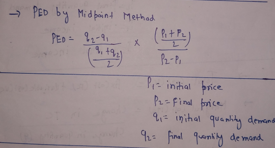 - PEDI by PED = 92-9, x 9,49,21 2 Midpoint Method (Pit??) P2-pi Pia initial price P2= final price q = initial quantity demand