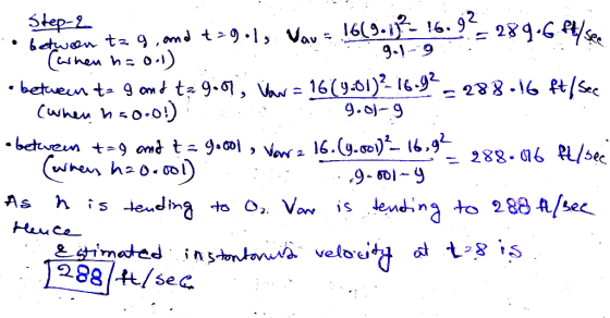 Step-2 between tzg, and t=91, Vau= 1619.1²- 16. 92 = 289.6 ft/ see (arhen ha g.1-9 between tag and t?gool, Var = 16(9:01)? 16