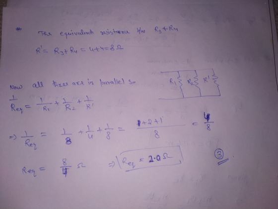 equivalente resistance b/w R34 Ry R = R3t Ry - ut4=82 Ri all three are in parallel so B R! Now Rey= Rra Rz RI $+2+1 C 2014 I