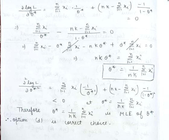 IS ology and fri fot + (nk - me) nk - Zinko* tot 3 xi = 0 to mi nkot Therefore .. option (d) ako ne o* = 4 is correct at of =