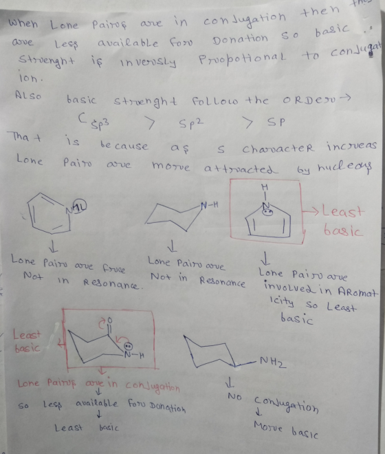 this regation then Donation so basic When Lone Pairos are in conjugation are less available for Donation so Strenght is inver