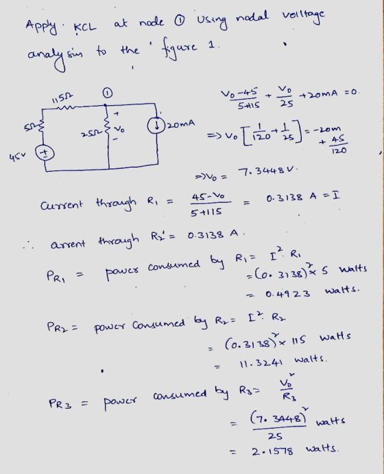 Apply KCL at node o Using nodal voltage analysis to the figure 1. 0 1151 vore +20mA =0 +20mA =0. 5H15 )zoMA = -lom 2-52 => Vo