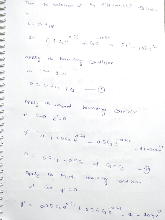 Then the saletion of o the the differ differential care 9 - 9 + 9р 9= 0.5t -0.5t Citae tge a 2t²_102e21 apply the boundary cs