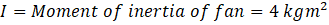 I = Moment of inertia of fan = 4 kgm?