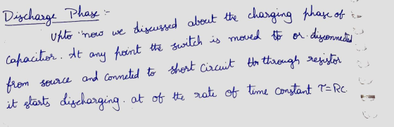 Discharge Phase : . . upto now we discussed about the charging phase of a Capacitior. At any point the swild hoint the switch