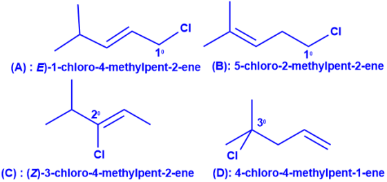 10 10 (A): E)-1-chloro-4-methylpent-2-ene (B): 5-chloro-2-methylpent-2-ene (C): (Z)-3-chloro-4-methylpent-2-ene (D): 4-chloro