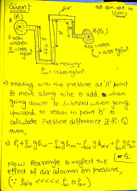 Given 3 o35m Sw 8 move alang tobe & add usthen upwosd to veach to poiret 8 to calculote Preuve cifevence ie p-? 12 Iti