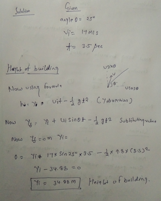 Solution Given angle 0= 250 Via IHMIS A= 3.5 sec Ratht of building usino Mow using formula uloso using (I direction) ha Yo ui