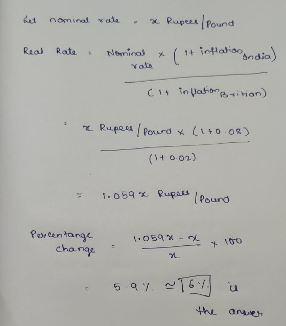 det nominal rate x Rupees/Pound Real Rate X Nominal rate (+ + inflation India) (it inflation Beritian) a Rupees /Pound X (1