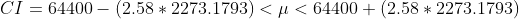 C1 = 64400-(2.58 * 2273.1793) < μ < 64400 (2.58 * 2273.1793)