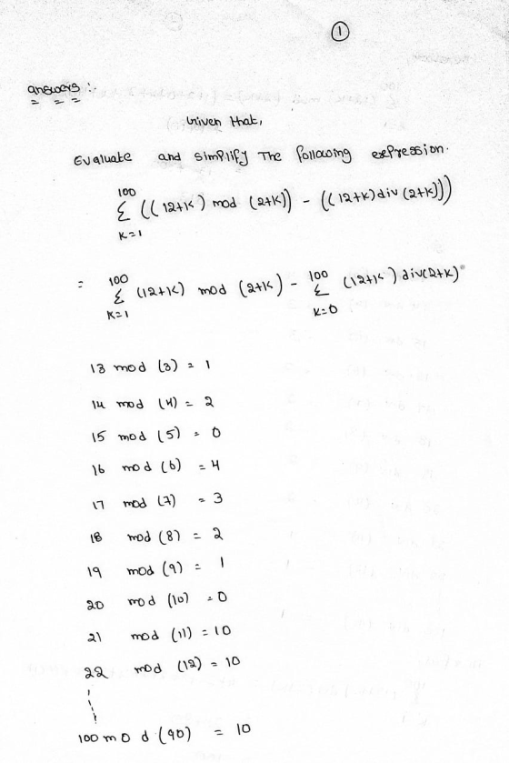 answers (a niven Hhalt, and simpif The follcong eePresion Gvaluate 100 2 Ll 124) mod (atk)) (12+)aiv (2) K21 100 a1) mod (24K