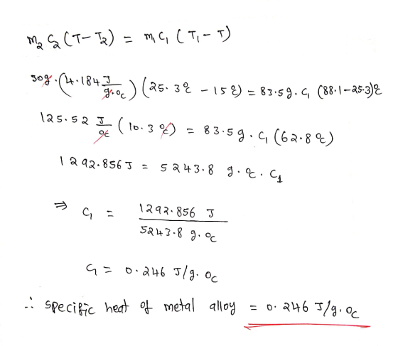 mag (T-T2) = mc, (7,-9) sog. (4.181 ° -15%) = 83.59.6 (88.1–25.3) (10.3°C) = 83.59.c, (628°c) 12.92856 J = 52.473.8 gioc. → C