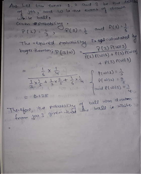 Au. Let tw evert 91 2 tue selec an d 3 be 1jas white ball Crnen propabili amd crawn event anct P(3) The reguired bai bayes th