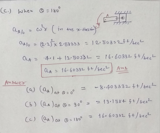 (C.) When 0=180° 22/12 Ho 77771 a Alo co} (in the x tve ac-disec dibertins (2.2²% x 2.58333 = = 12.50832ft/ see AAlo a A = 4.