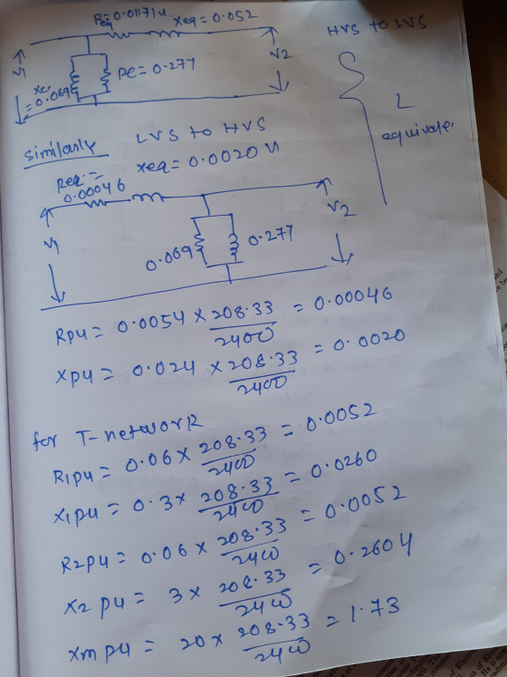 Raoontlu. Xeq=0.052 HVS to us N2 FE pe=0.277 V Xo 1-toa equivale similarly Lvs to Hus xeq=0.0020u Reqa 0.0004 6 for M 0.277 t