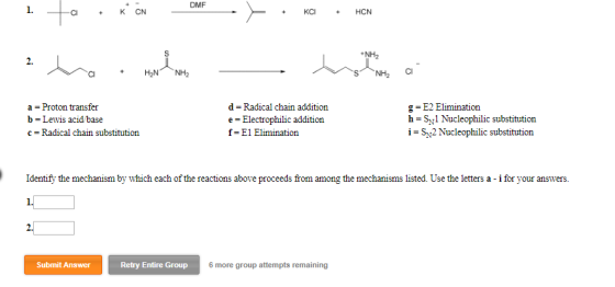 DMF 1. FC - , KCN . + KCl + HCN the more here to the *NH2 s NH, ci + HN NHz CI a = Proton transfer b = Lewis acid base c=Rad