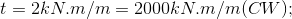 t=2 kN.m/m = 2000 kN.m /m (CW);