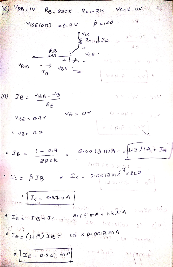 VccIov V RB- aaoK RcaK VBEIOD 0.7 V Vcc 3 Rc + Vce WW vBe (a) BB-B RB VBE 07v .0o3 m A -l63 HA=IB 200 0O013 xI O 4 bas O.2 mA