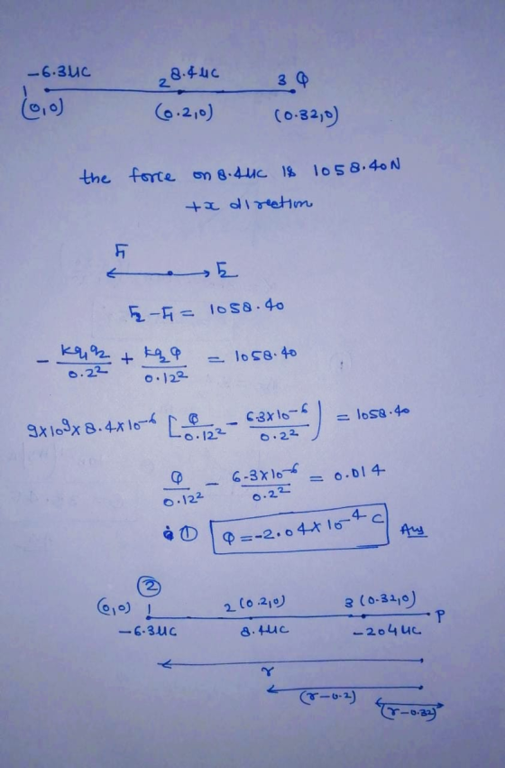-6.3uc 28.4uc 30 (0.32,0) (0.2,0) the force 1058.40N on 8.4uc 18 ta direction A = 10 58.40 0.22 - Komuna + kg = 1058.40 9x108