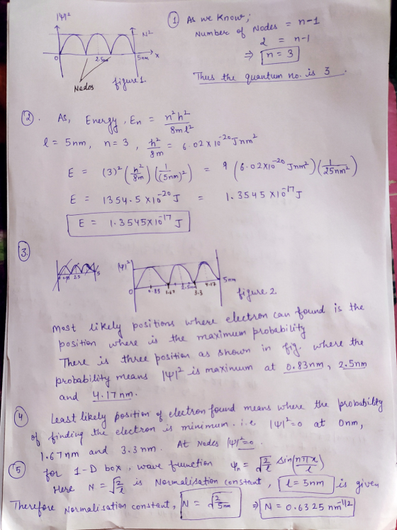 1112 (1) As we know; Number of N2 modes - n-1 2 = n- in= 3 quantum no. is 3 Би 2.5pm Thus the Nedos figure 1. ne2 ②. As, Ener