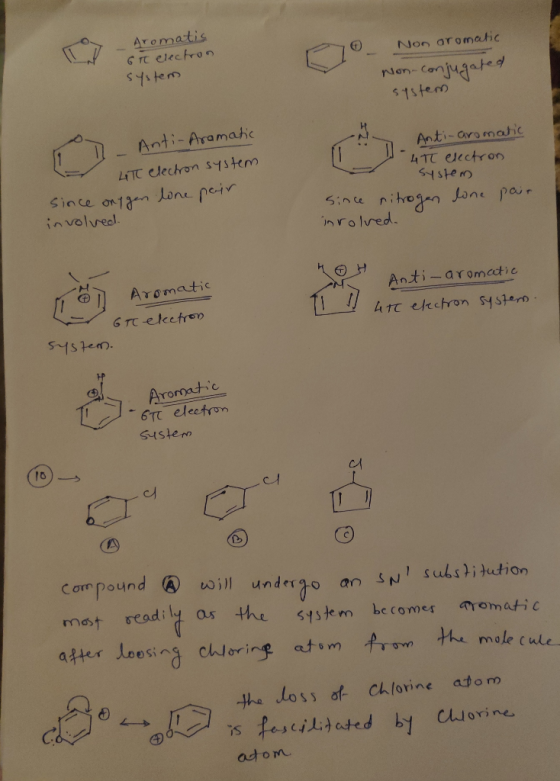- Aromatis GTC electron system Non aromatic Non-conjugated system T D - Anti-Aramatic 4T electron system since origen lone pa