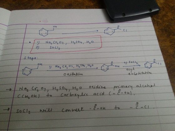 FO 1 2) Na, Croy Sock H₂SO4 H₂O stept: oh y Nag cry op, Hy say, Ho Olon w soli oxidation acyl substitution Na, Cry on H₂SO4 H