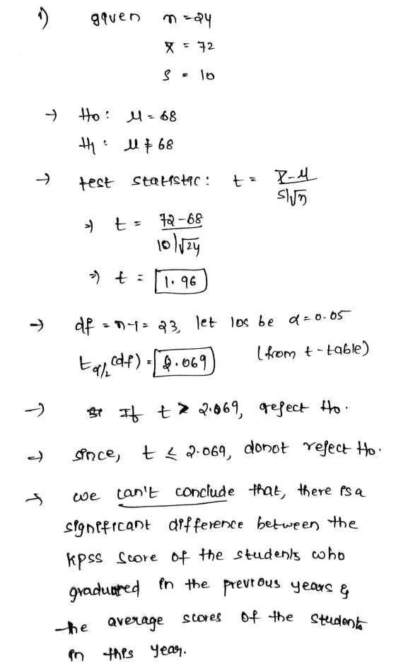 0 gquen m24 = 72 S lo + Hoa l=68 Hi l & 68 le test StaHSUPC: ta R-4 slun ta 1-68 10 1.96 → df =Y=23, let los be 0=0.05 cdf) -