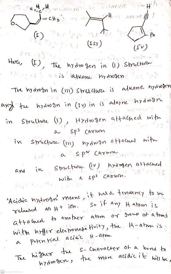 H -H politin H . Here, و 2 6. The hydrogen in (1) Structure The higher the s-Character of a bond to more acidic it will be a