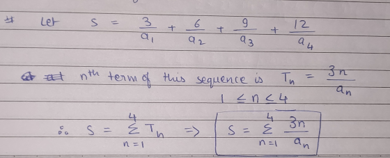 Let S = + 3 a, + 6 ar + 9 a3 12 a4 a t nth term of this In - sequence is 1 <n<4 an 4 2n 5 s - 3 n =1 n=1 a