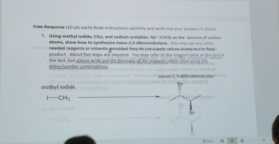 Free Response (10 pts each) Read instructions carefully and write out your answers in detail. 1. Using methyl iodide, CHI, an