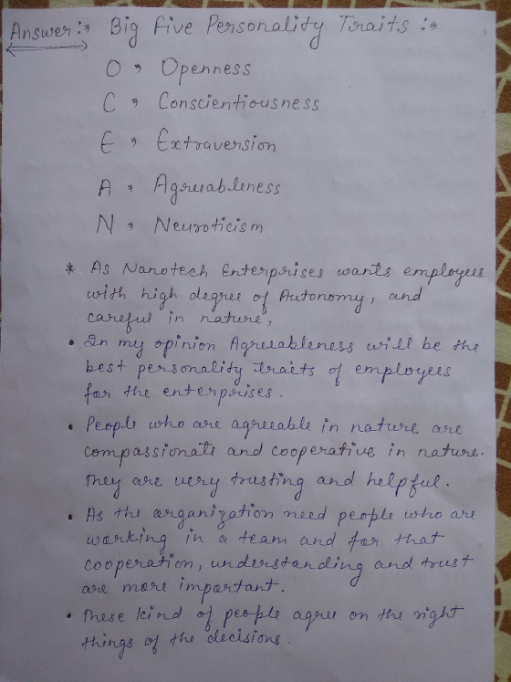Answer:) Bia five pensonalita Traits s Openness C Conscientiousness Agsurab.liness rt carreu in hatusre Pepli who aore agruia
