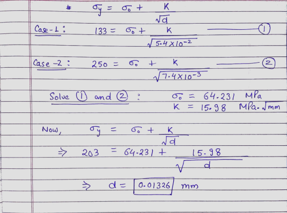 #f Case-L 133= 5-4X10-2 Case -2 250 7-4X10-3 64.23/ MPa 15.98 Solve and 2 MPa. Jmm K Nouw 64-231 + 203 5-98 O-01326 mm