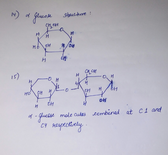 M) a cose structure : 애 H M6 OY A/ H 얘 왤애 H 13) o.H Oh 4 H H 해 H 에 HD) 애 H H & -glucose molecules combined at C1 and cu respe