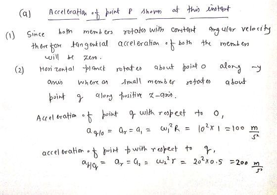 both members ( 1 ) a both ازي be ca) Acceleration of point p shorn at this einstant Since rotates with constant ang ular velo