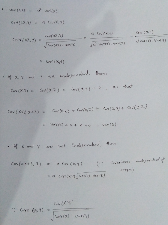 . Van(ax) a. Var (X) = Cov ( x、y) Cow (ax,y) = Var(ax). Vavcy) ant, therm X, Y and ae inde 7,0 them Jvn Cov(X) Var (X). Var(Y