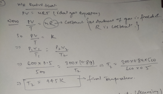 we know that. P pv=URT (idal gas equation) Costante sa Andent of gas is fincede T R is costant PV fo so PV at all the K T P₂